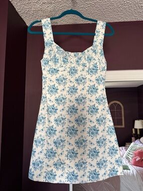 With Jean White Mini Dress with Blue Floral Print